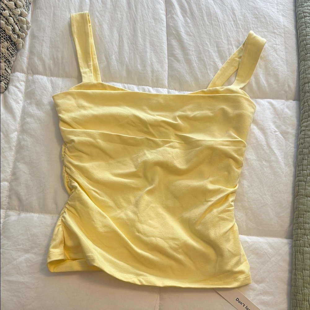 Reformation Yellow Ruched Fitted Tank Top